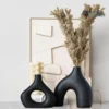 Black Ceramic Hollow Donut Vase Decor