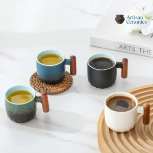 Ceramic Espresso Cups with Wooden Handle